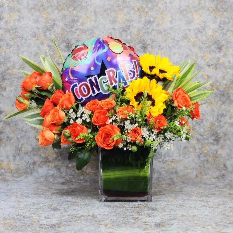 Shine Congrats Balloon and Flower Vase