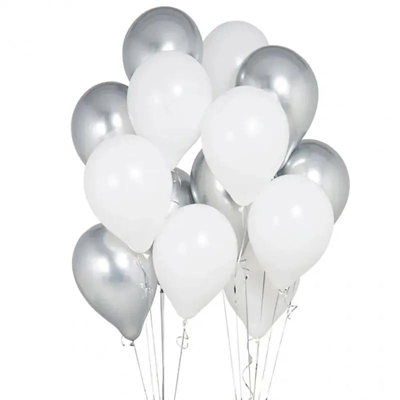 White N Silver Helium Balloons 12 Pcs