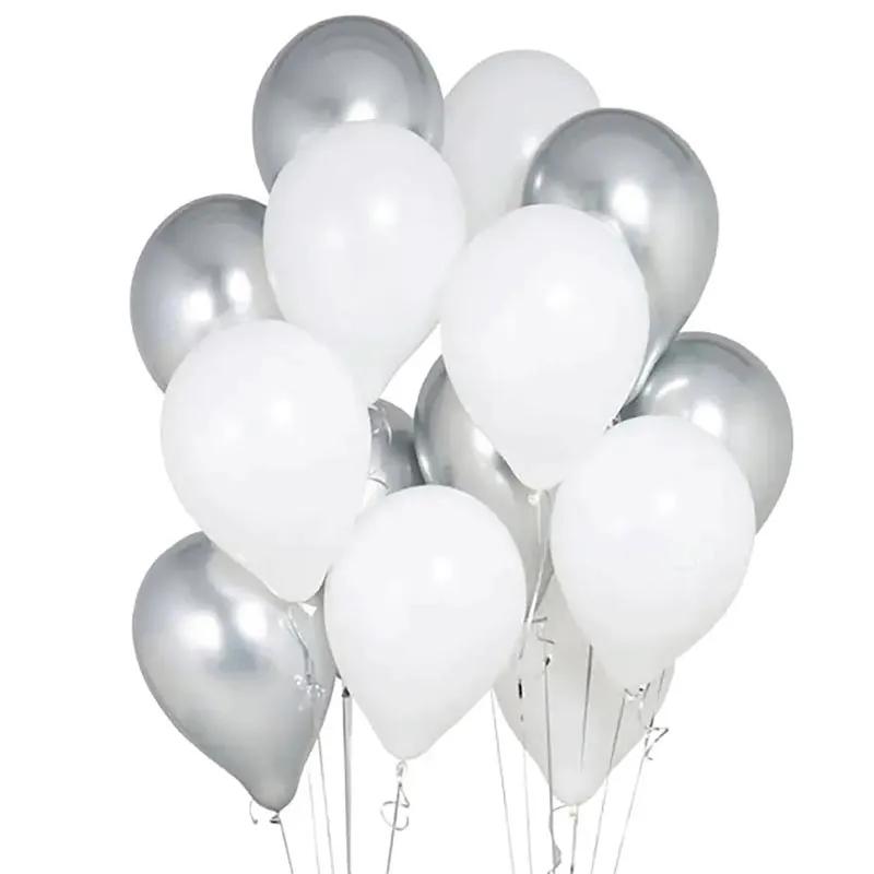 White N Silver Helium Balloons 12 Pcs