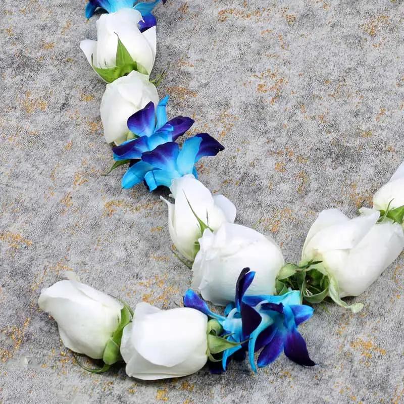 White Roses and Blue Orchid Garland