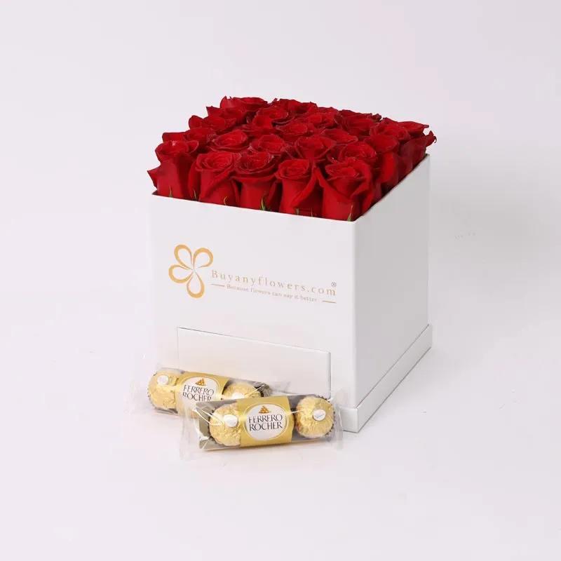White Square Box of Love 25 Red Roses