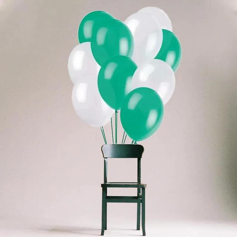 White and Green Helium Balloons 10 Pcs