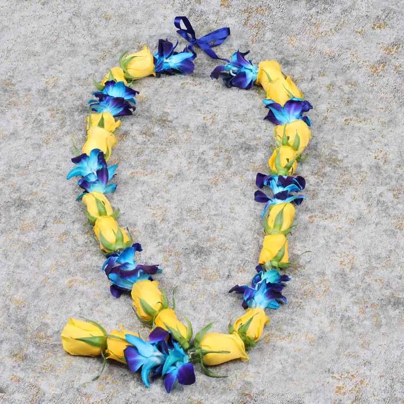 Yellow Roses and Blue Orchid Garland