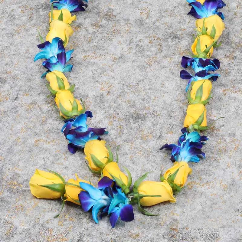 Yellow Roses and Blue Orchid Garland