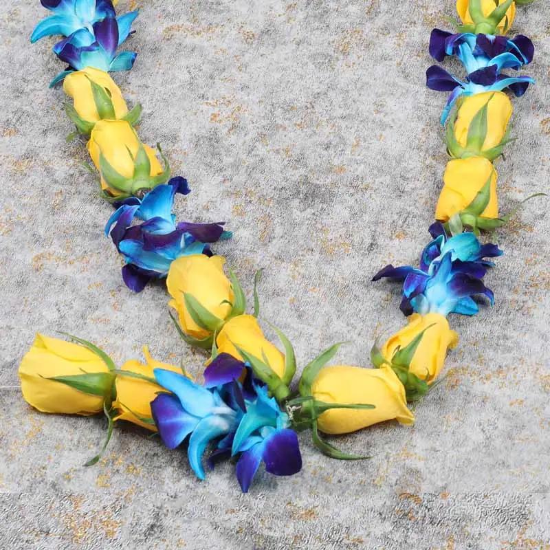 Yellow Roses and Blue Orchid Garland