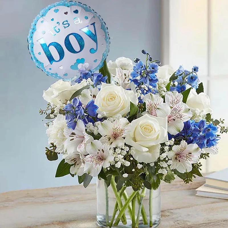 Blue and White Floral Love N Its a Boy Balloon