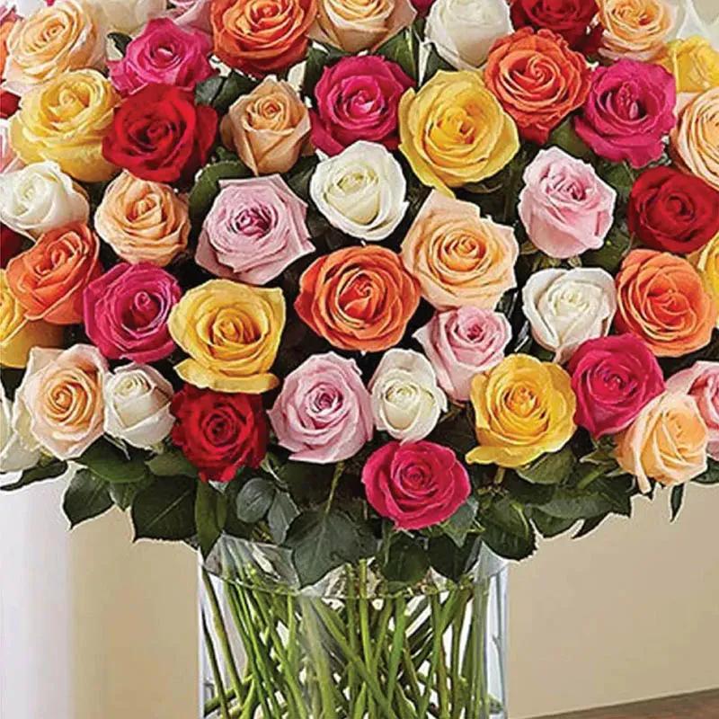 Elegant 100 Mix Color Roses in Vase