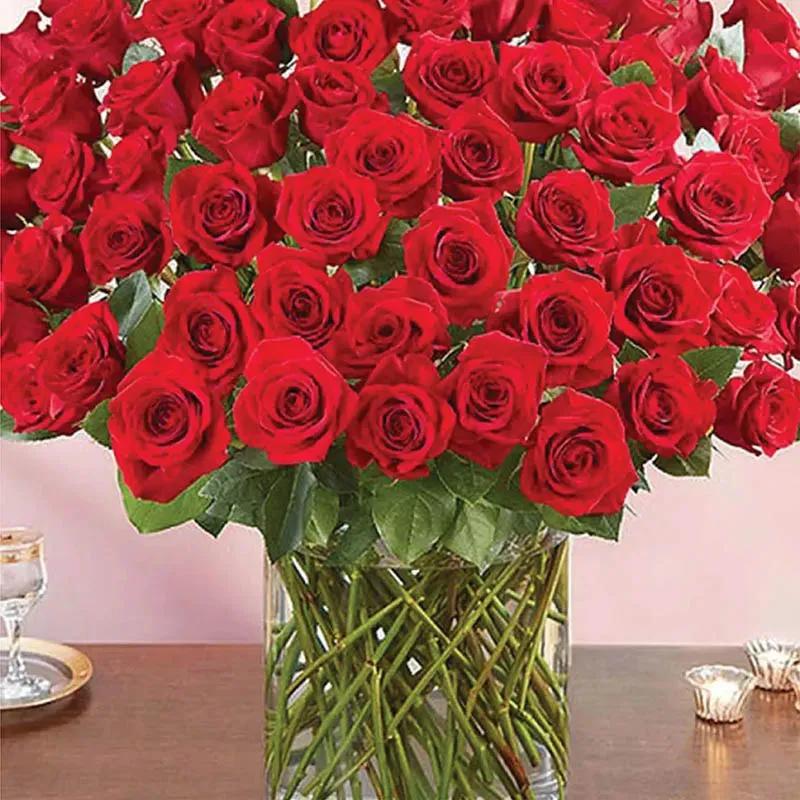 Elegant 100 Red Roses In Vase