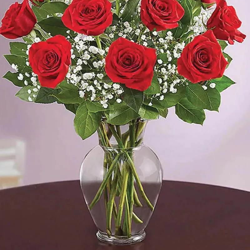 Elegant 12 Roses In Vase
