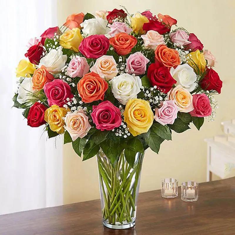 Elegant 50 Mix Color Roses In Vase