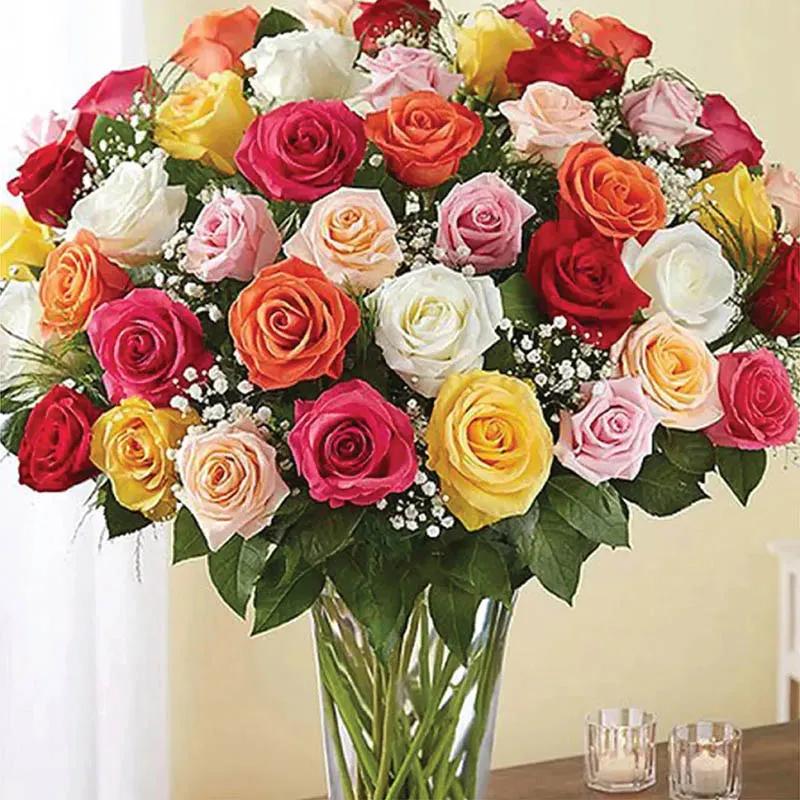 Elegant 50 Mix Color Roses In Vase