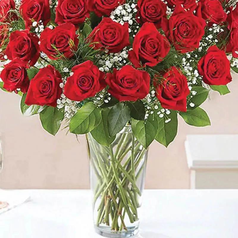Elegant 50 Red Roses In Vase