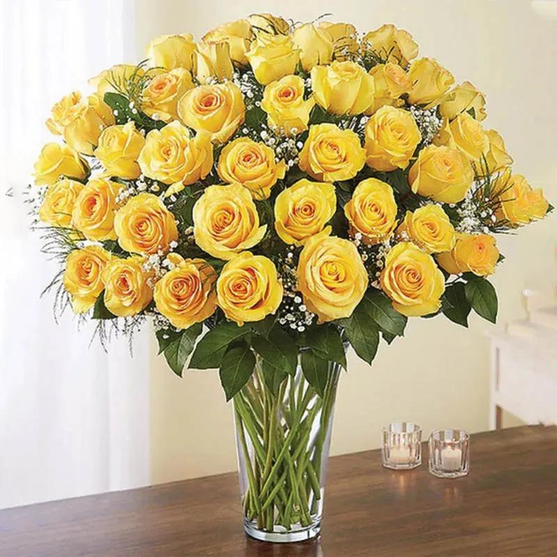 Elegant 50 Yellow Roses In Vase