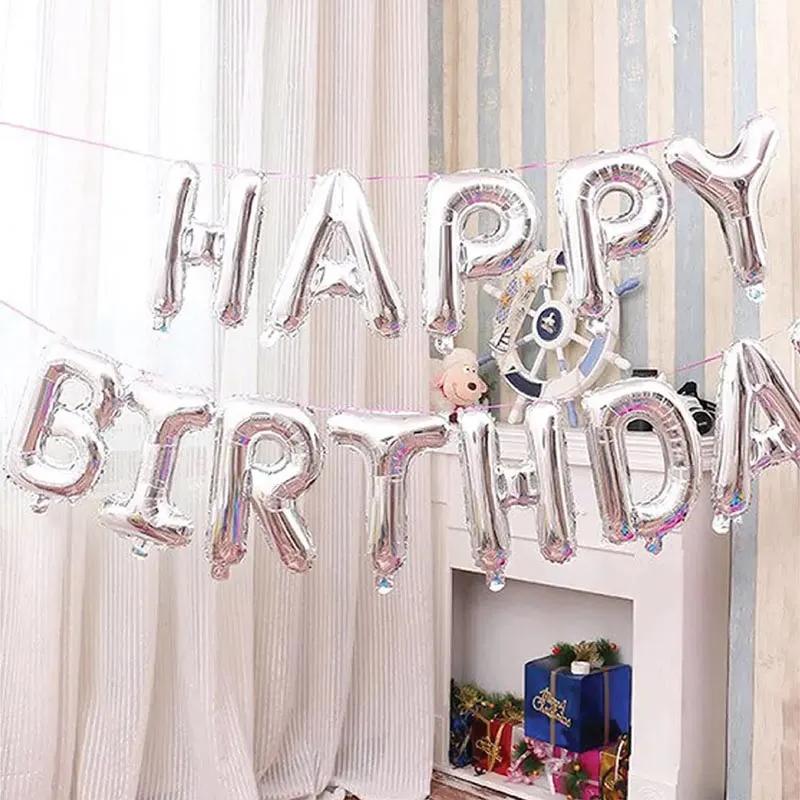 Happy Birthday Silver Letter Balloons