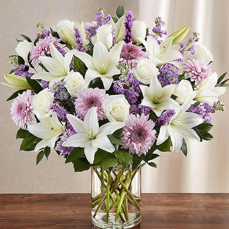 Joyful Purple and White Flowers Vase