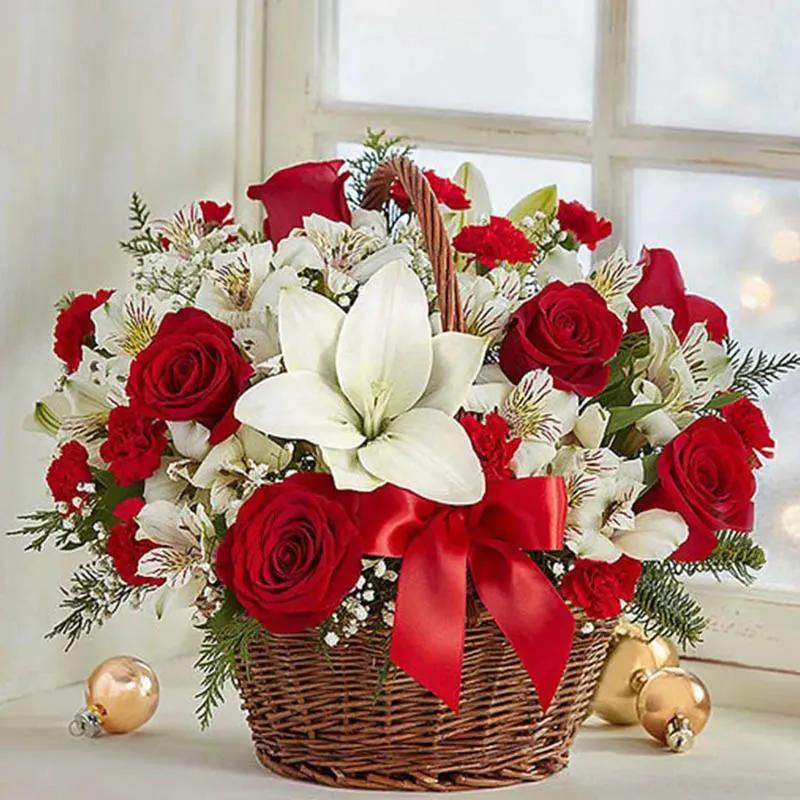 Joyful Red and White Flower Basket