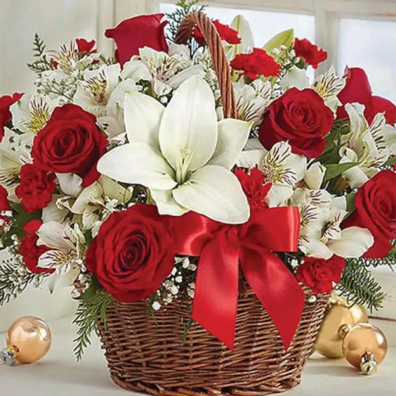 Joyful Red and White Flower Basket