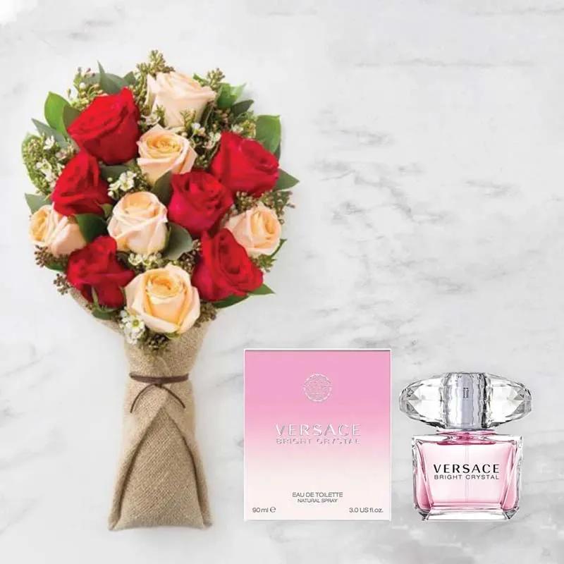 Love N Care Bouquet with Versace Bright Chrystal Perfume 90Ml