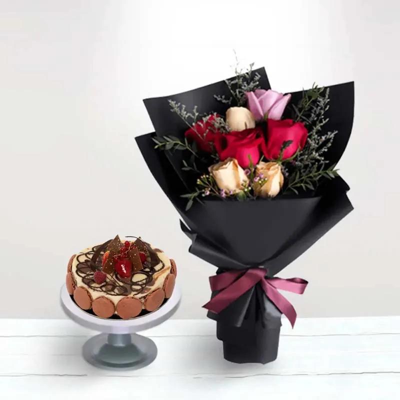 Mix Roses Bunch and Marble Cake