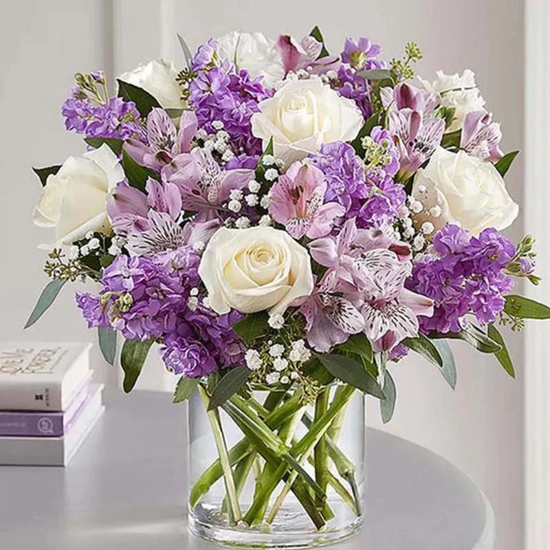 Purple N White Flowers with Personalised Mug