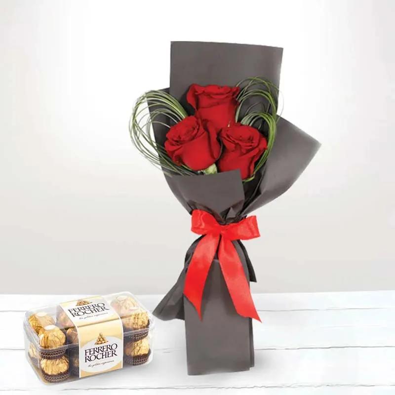 Red Roses Bouquet and Ferrero Rocher Chocolates