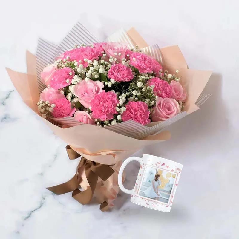 Rustic Pink Bouquet N Personalised Mug
