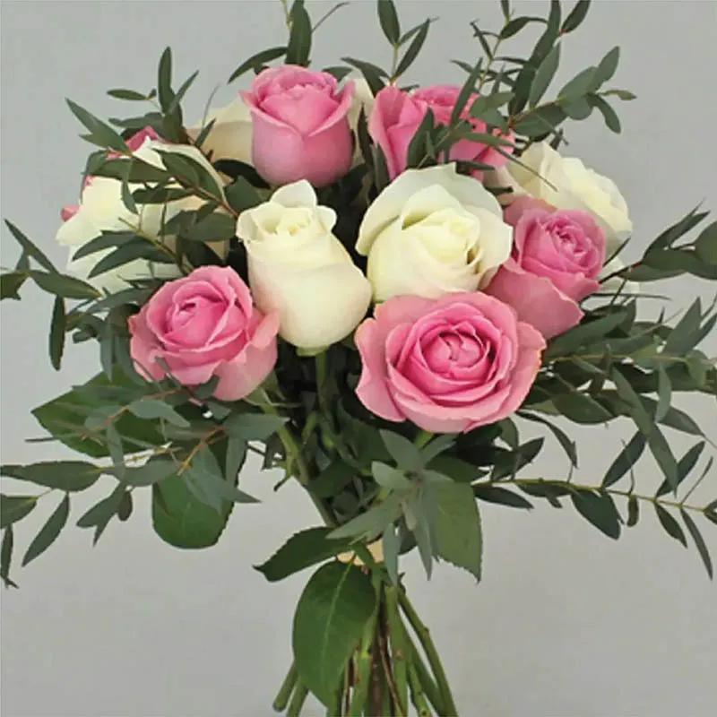 Soothing White and Pink Roses Bunch