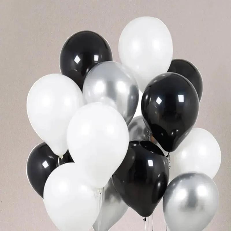 White Black N Silver Helium Balloons 15 Pcs