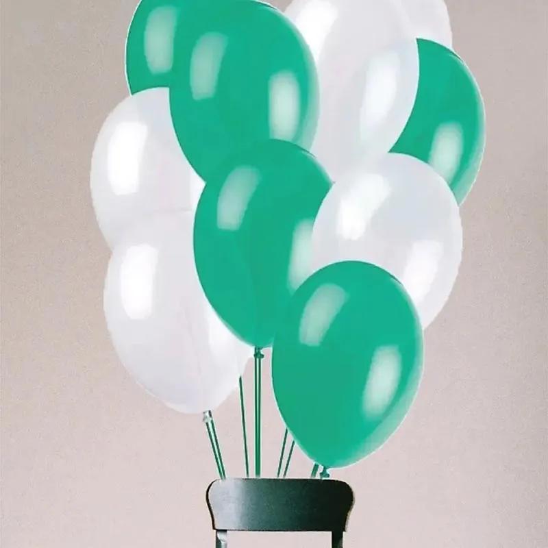 White and Green Helium Balloons 10 Pcs