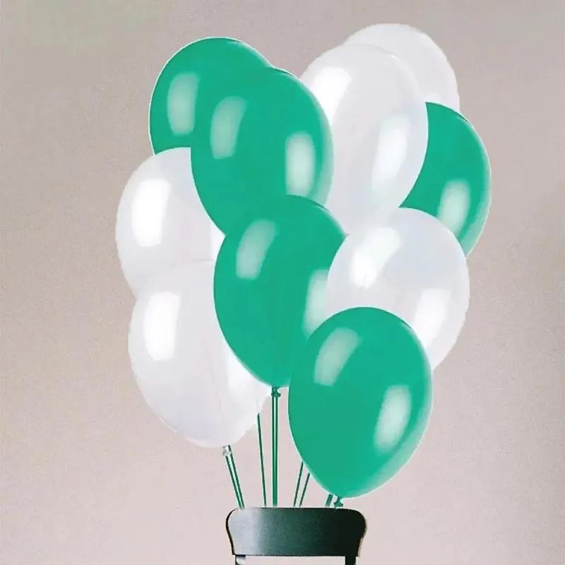 White and Green Helium Balloons 10 Pcs