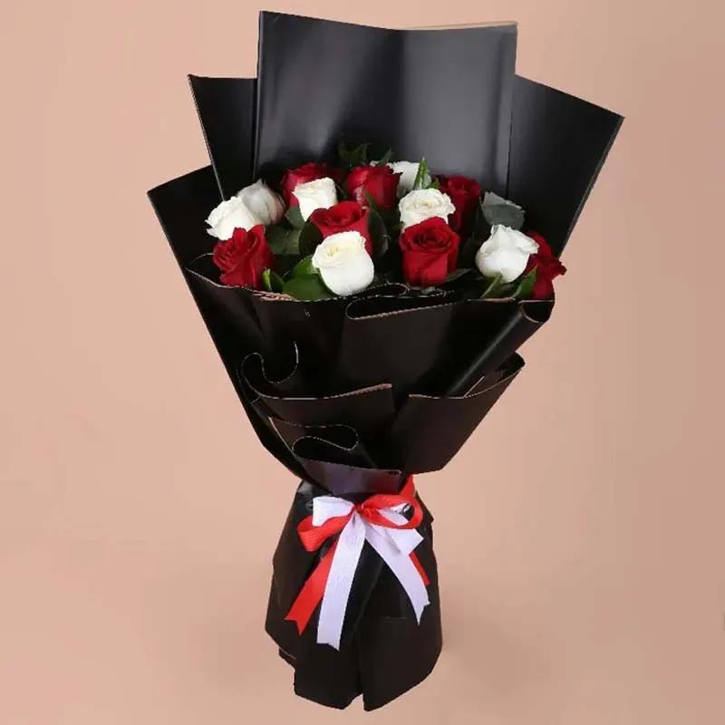 Black Beauty Red N White Roses Bouquet