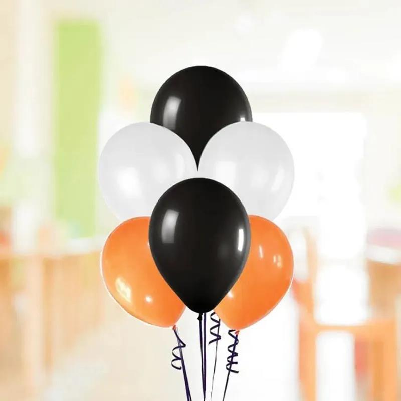 Black White N Orange Helium Balloons 10 Pcs
