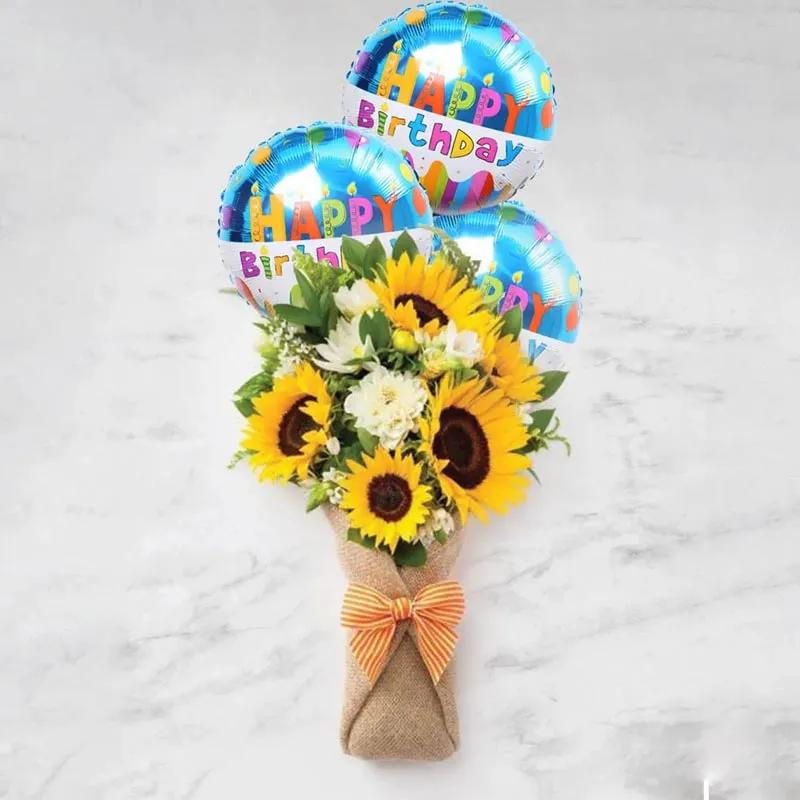 Celebration Bouquet and 3 Birthday Balloon