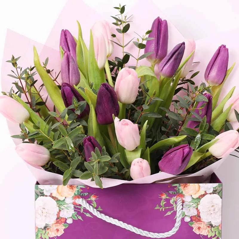 Charming 21 Pink and Purple Tulips Bag