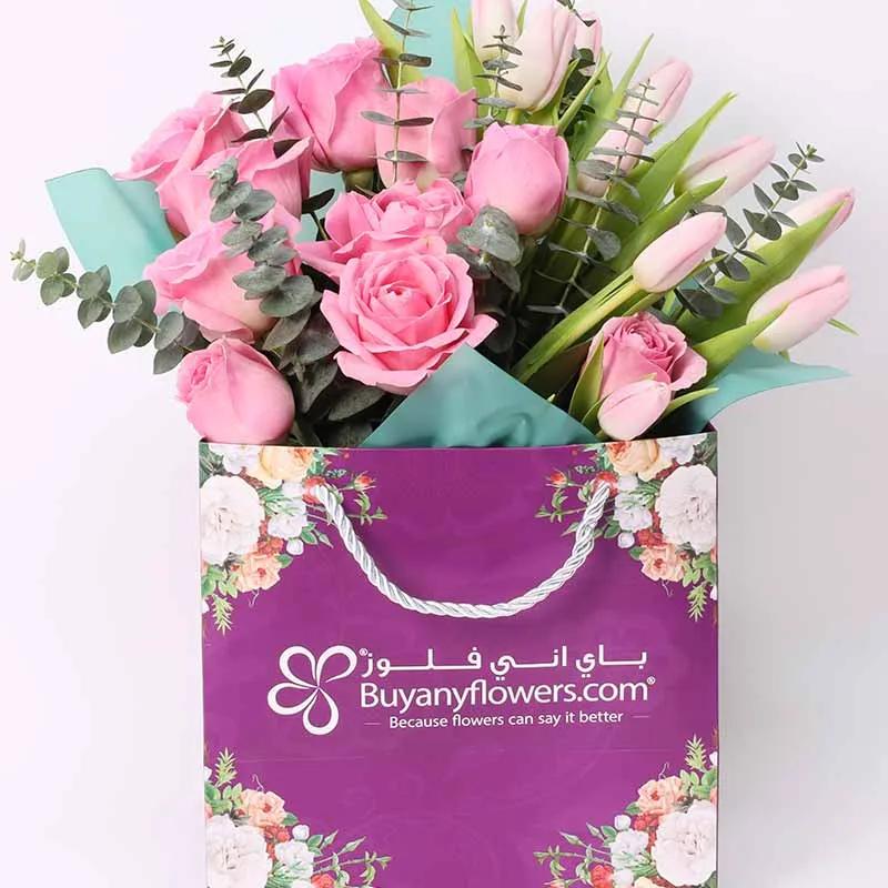Charming 21 Pink Roses and Tulips Bag