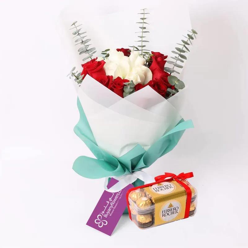 Classic Love 21 Roses and 200gm Ferrero Rocher