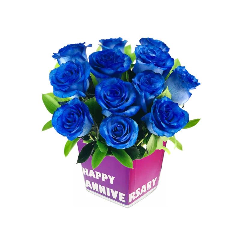 Deep Ocean Dark Blue Roses Anniversary Vase