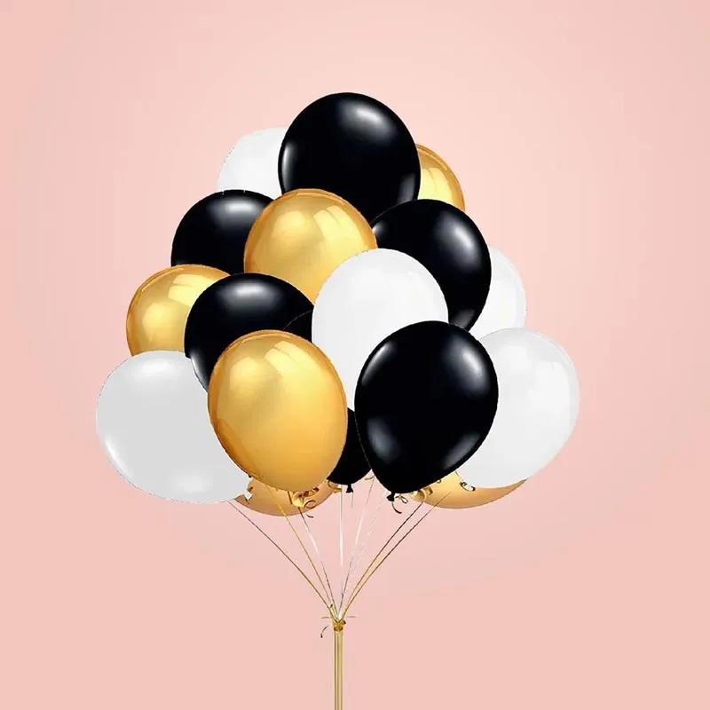 Golden Black N White Helium Balloons 12 Pcs