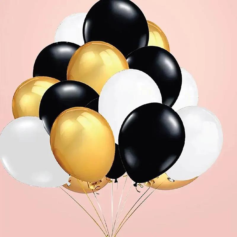 Golden Black N White Helium Balloons 12 Pcs