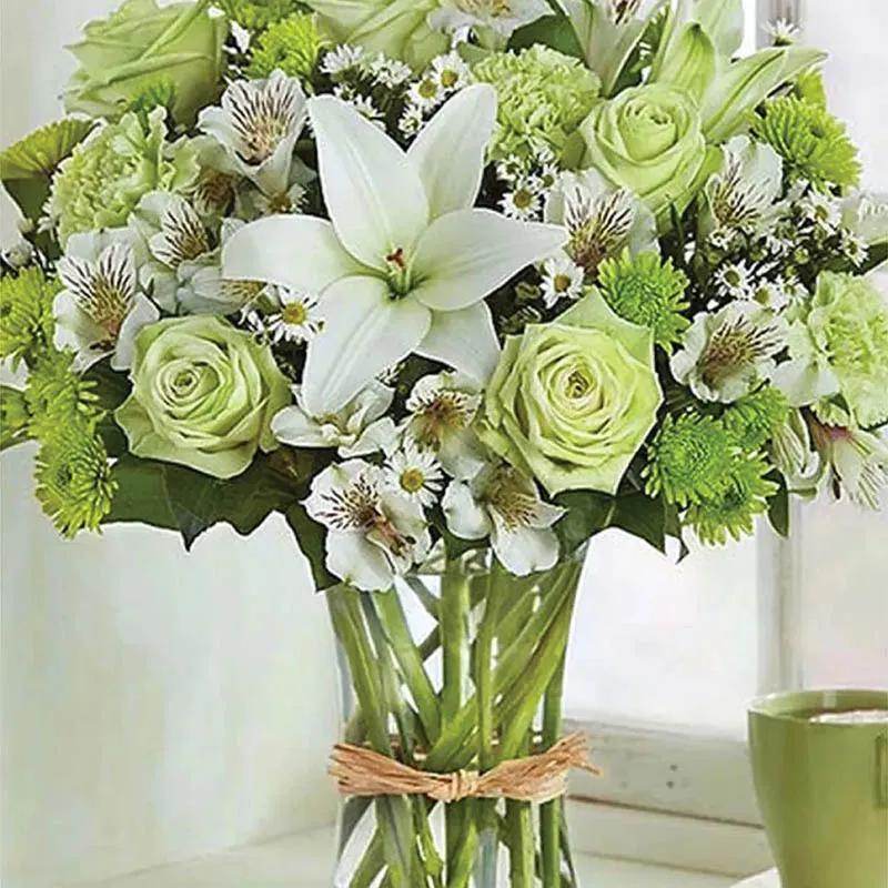 Green and White Flowers Vase