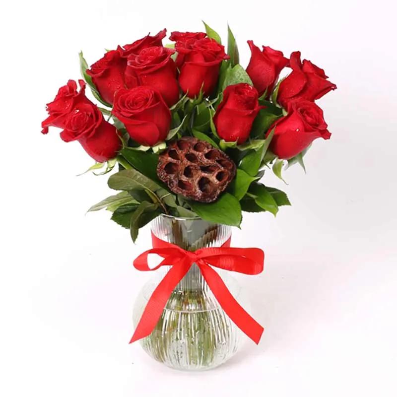 Honey Red Roses in Vase