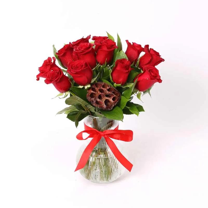 Honey Red Roses in Vase