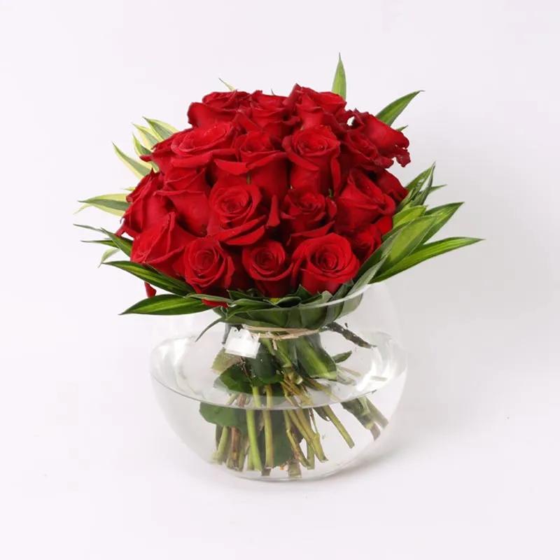 Lovable 25 Red Roses in Fish Bowl