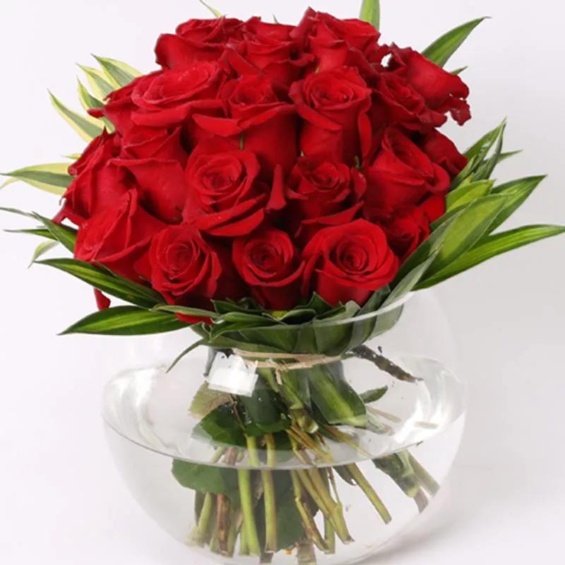 Lovable 25 Red Roses in Fish Bowl