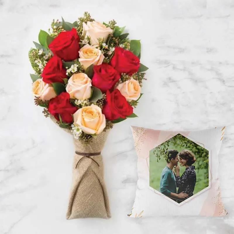 Love and Care Bouquet with Personalised Cushion