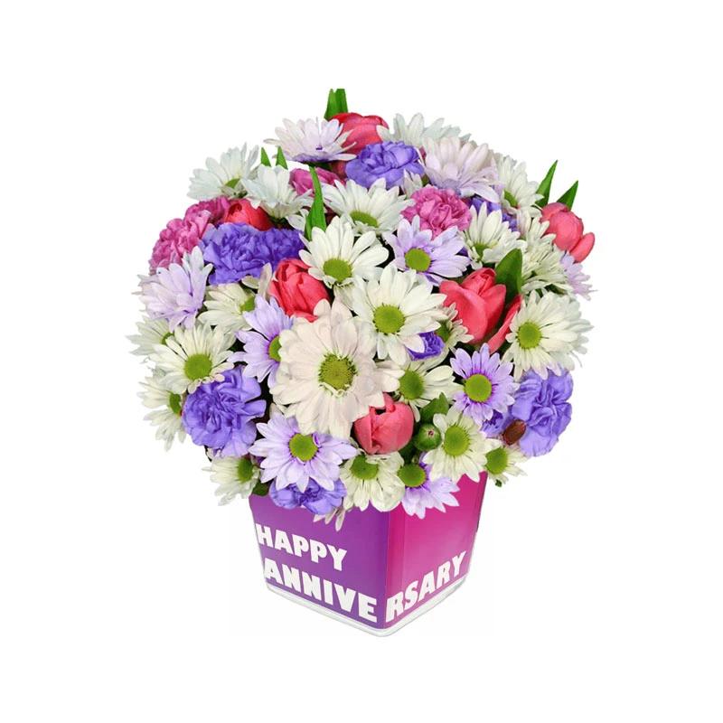 Passionate Purple  Mix Flowers Anniversary Vase