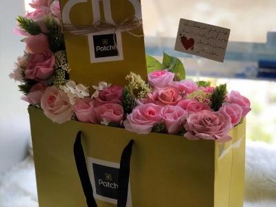 Petals And Chocolates Pink Flowers With Patchi Chocolate Bag