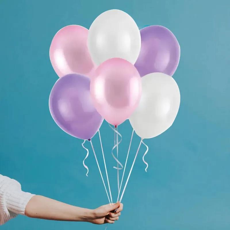Pink Purple and White Helium Balloons 12 Pcs