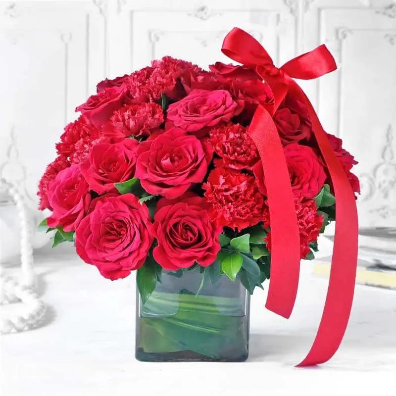 Red Roses and Carnation Arrangement