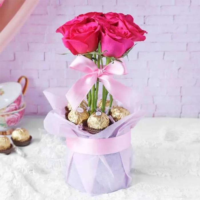 Roses and Premium Chocolate Vase